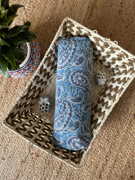 LIGHT BLUE JAYPURI HANDCRAFTED NATURAL DYE PRINTED FABRIC CF- 26