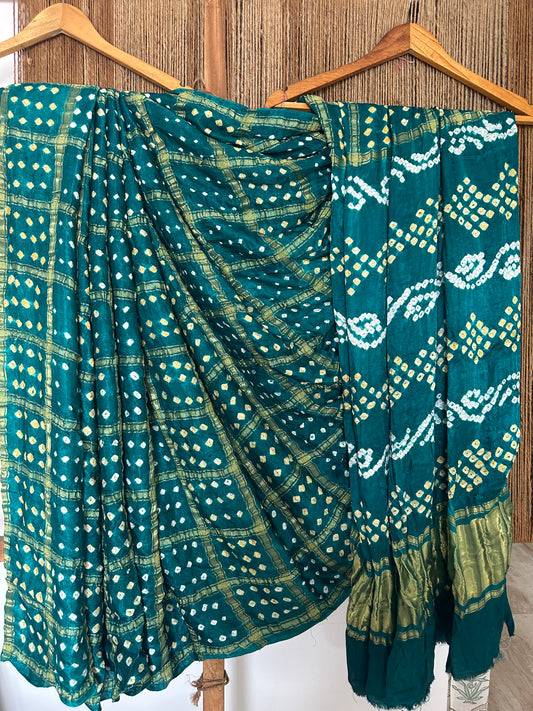 TURQUOISE GREEN MODAL SILK GHARCHOLA BANDHANI SARI BS- 60