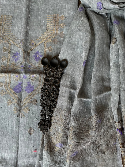 GREY JAMDANI WOVEN LINEN KURTA SET LJS- 1022