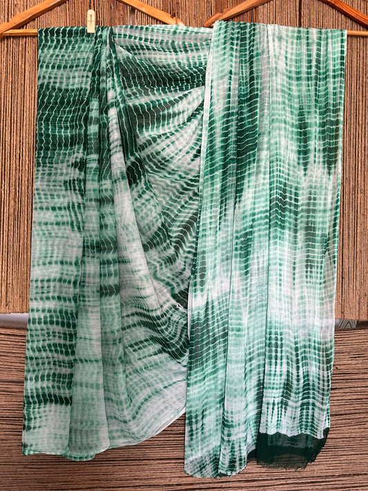 GREEN SHIBORI LAHARIYA HANDCRAFTED CHIFFON SARI CL-5