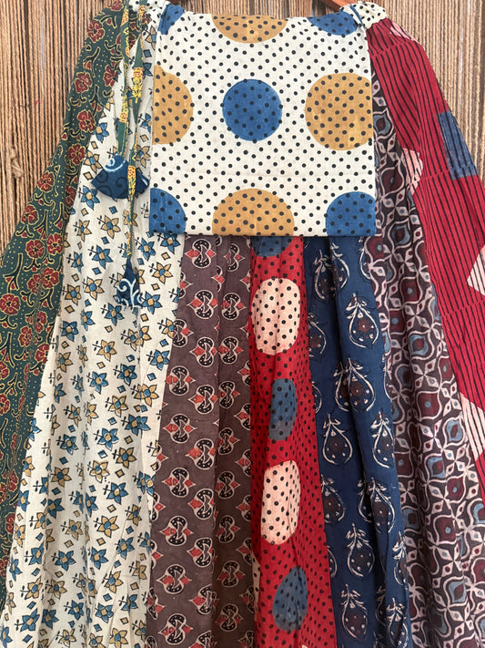 Multi Ajrakh Cotton blouse-with Cotton patchwork handcrafted Ajrakh Cotton Skirt