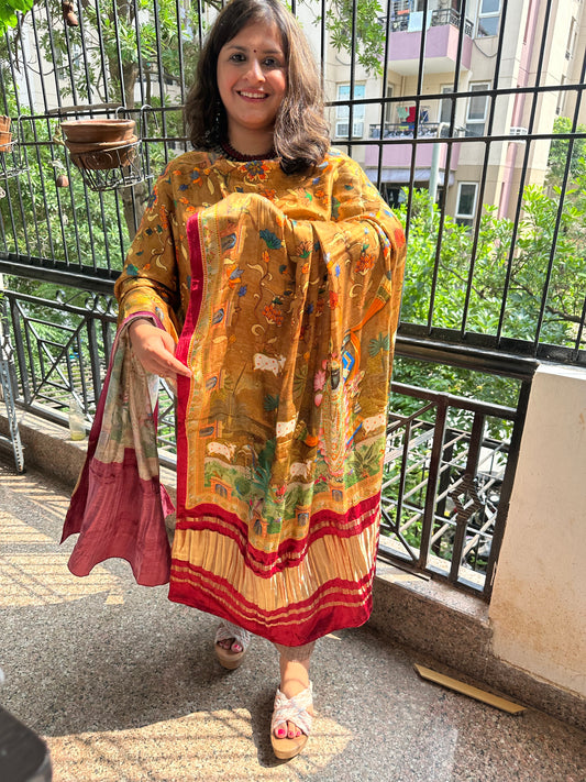 LIGHT BROWN PICHWAI PATOLA PRINT MODAL SILK DUPATTA