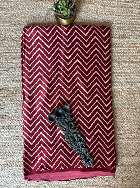 MAROON ZIGZAG MASHRU SILK FABRIC MSF- 14