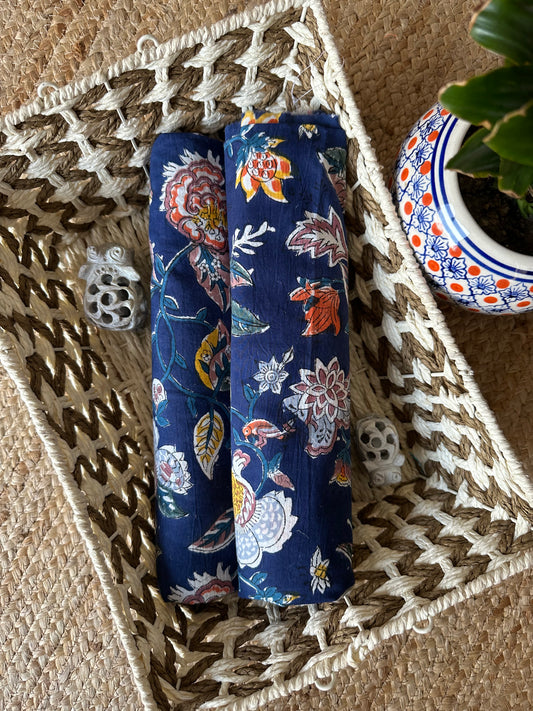 BLUE JAYPURI HANDCRAFTED NATURAL DYE PRINTED FABRIC CF - 4