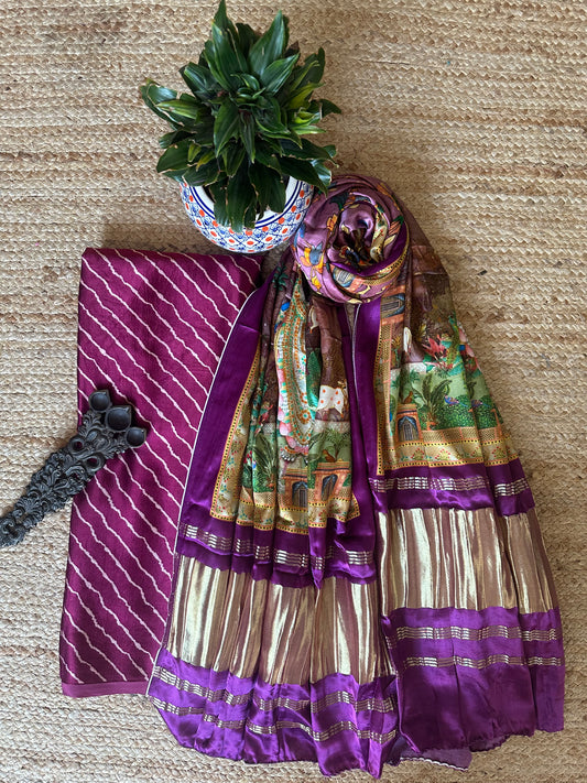 PURPLE MASHRU SILK KURTA WITH PATOLA HANDCRAFTED MODAL SILK DUPATTA PS- 1051