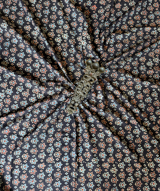 BLACK AJRAKH HANDCRAFTED COTTON SILK UN STITCHED BLOUSE PIECE