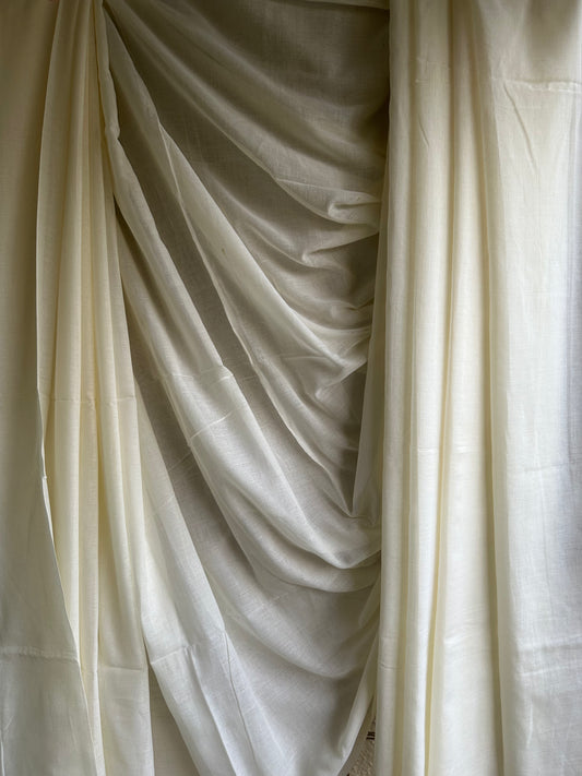 CREAM WHITE COTTON MULL HANDLOOM SARI