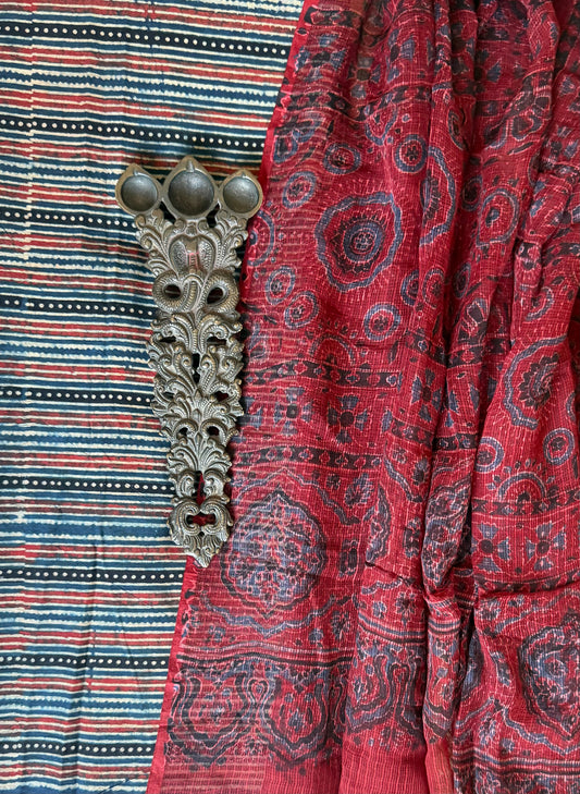 BLUE AJRAKH COTTON HANDBLOCK KURTA WITH AJRAKH KOTA DUPATTA