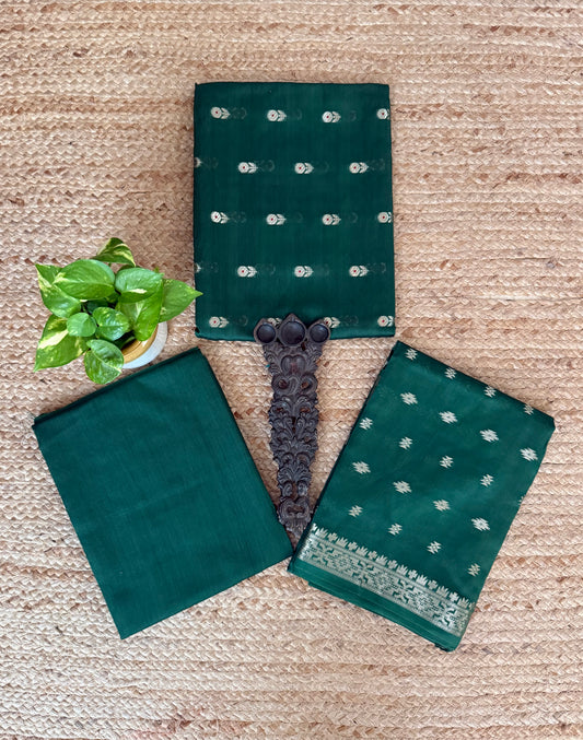 Hunter Green Chanderi handloom banarsi booti three piece suit