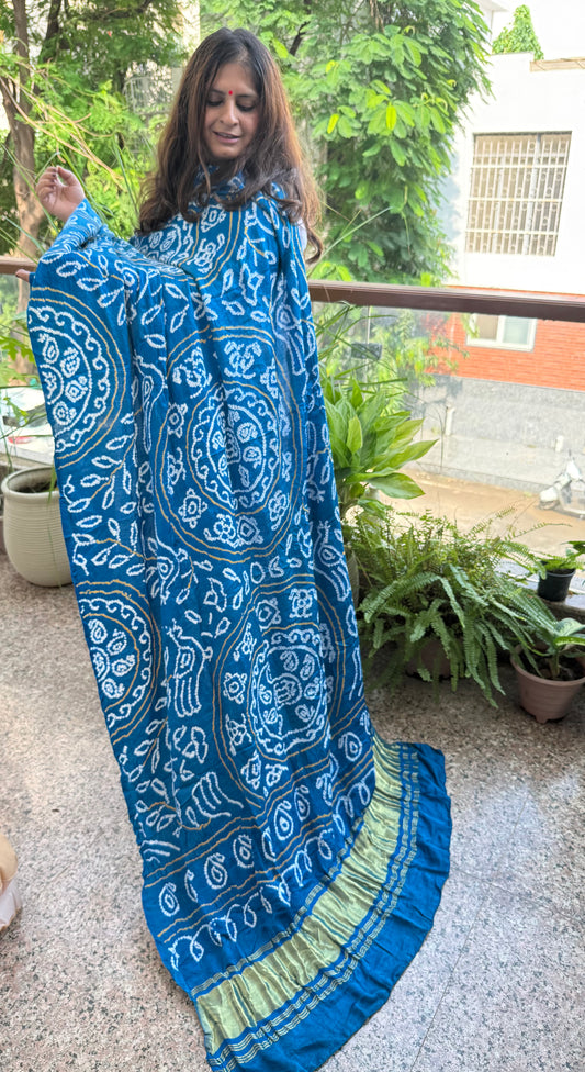 Sky Blue rai bandhani gajji silk Handcrafted Gharchola dupatta