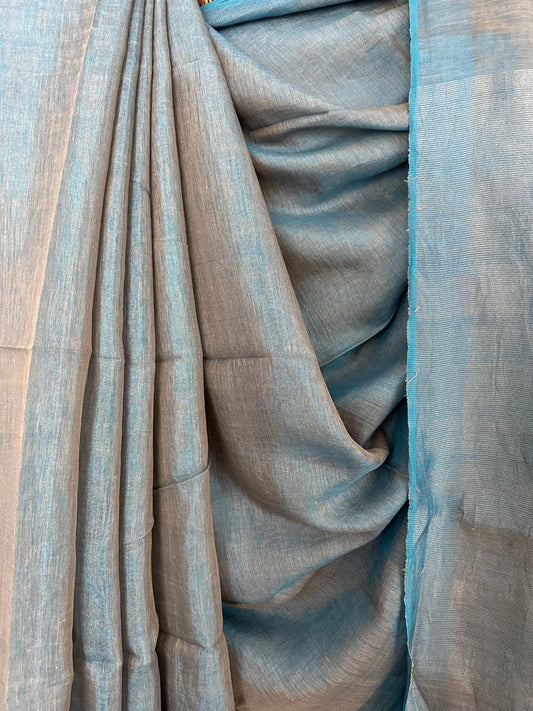 GLAUCOUS BLUE TISSUE LINEN ZARI SARI WITH WOVEN RED BORDER TL-46