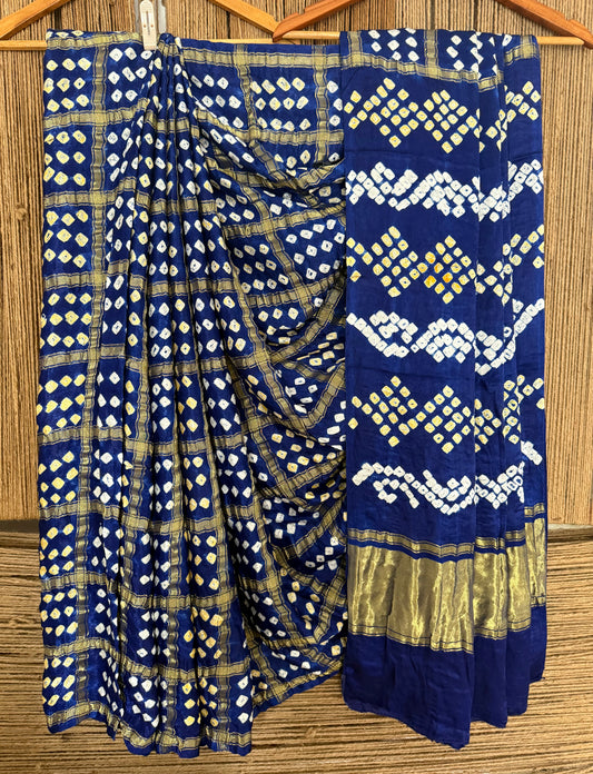 Royal blue modal silk gharchola bandhani sari bs- 71