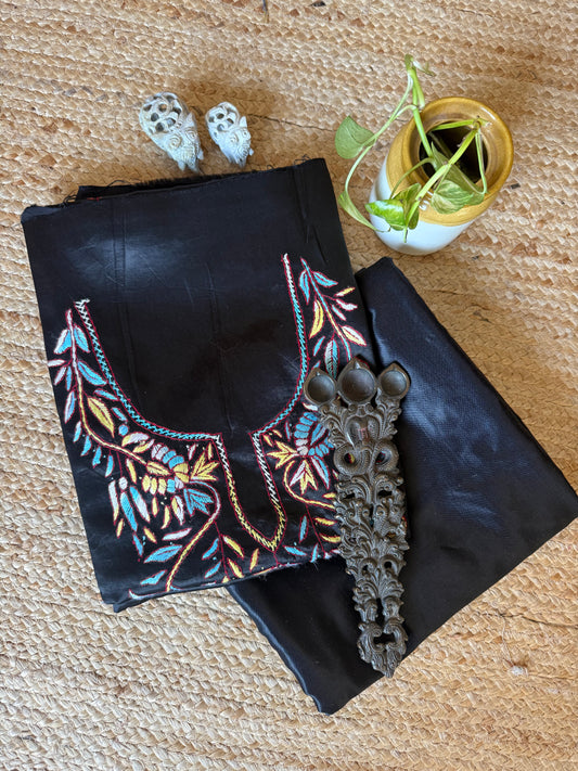 Black mashru silk hand embroidery kashmiri handembroidery sozni work cord set cs-7