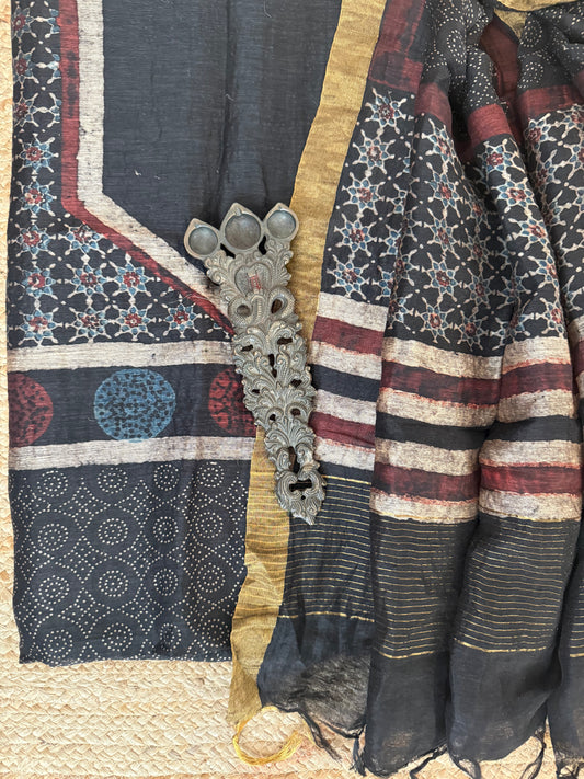 NEEL SHYAM AJRAKH LINEN SILK HANDBLOCK SUIT SET AL-1014