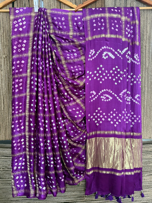 Purple modal silk gharchola bandhani sari bs- 68