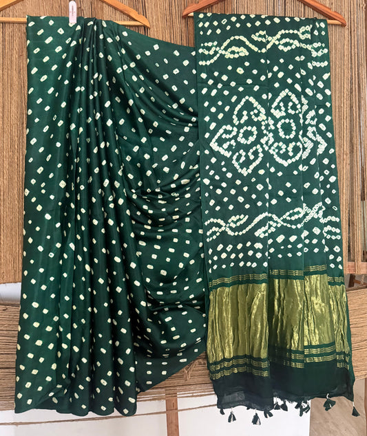 Castleton green modal silk dot bandhani sari