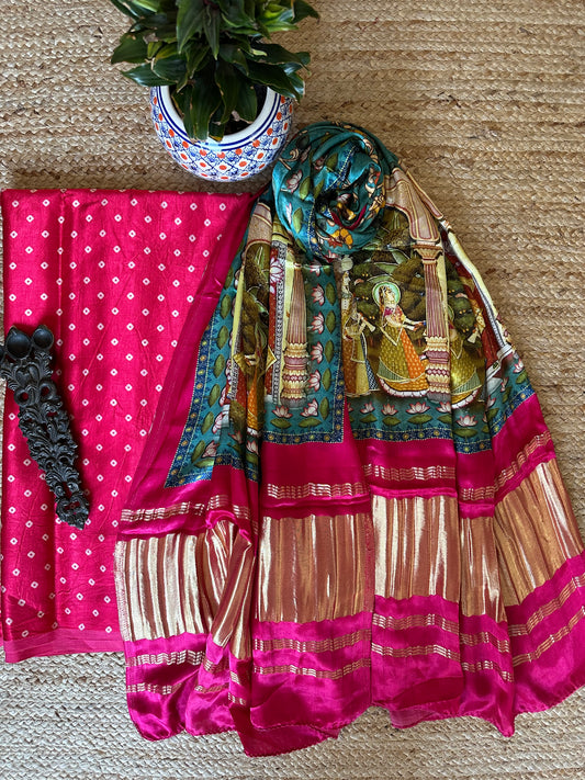 PINK MASHRU SILK KURTA WITH PATOLA HANDCRAFTED MODAL SILK DUPATTA PS-1067