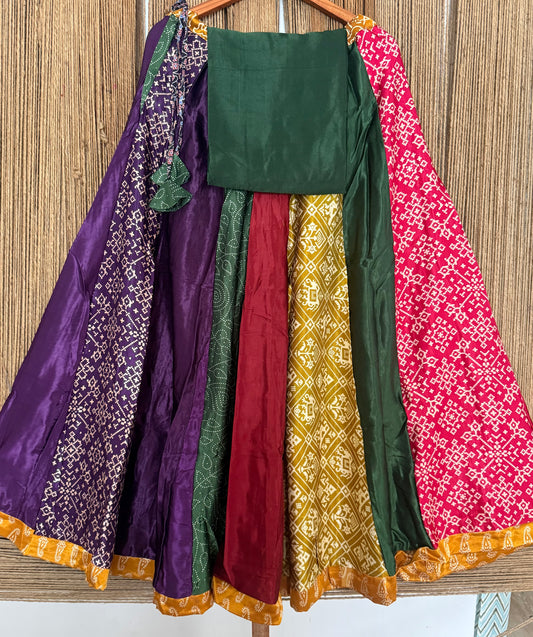 Mustard mashru silk blouse-with bandhani Patola patchwork handcrafted mashru silk Skirt