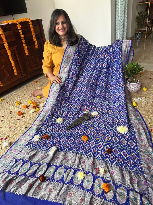 Ink Blue Handwoven NeemZari Bareek Bandhani in Khaddi Georgette dupatta with Meenakari Work BD-1034
