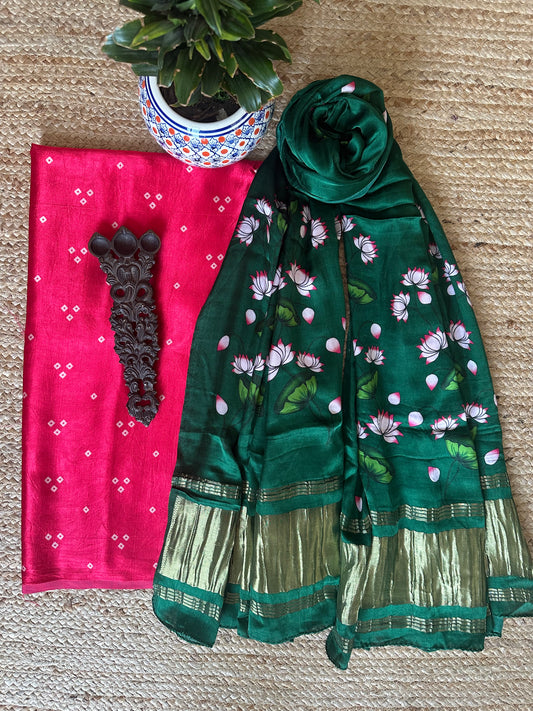 PINK MASHRU SILK KURTA WITH PATOLA HANDCRAFTED MODAL SILK DUPATTA PS-1046