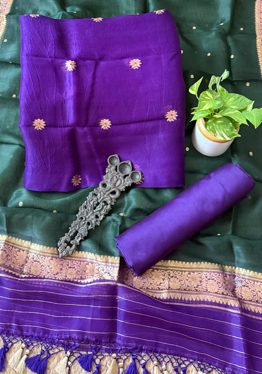 Ripe Plum Purple kora silk certified handloom banarsi kadwa booti three piece suit