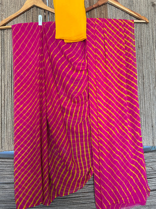 MAGENTA PINK WITH CONTRADT BLOUSE LAHARIYA HANDCRAFTED CHIFFON SARI CL-16