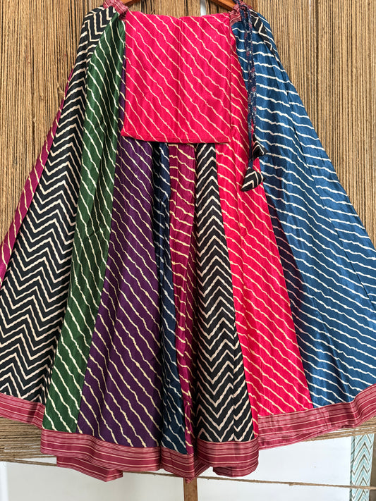Pink mashru silk blouse-with Multicolour patchwork handcrafted mashru silk Skirt