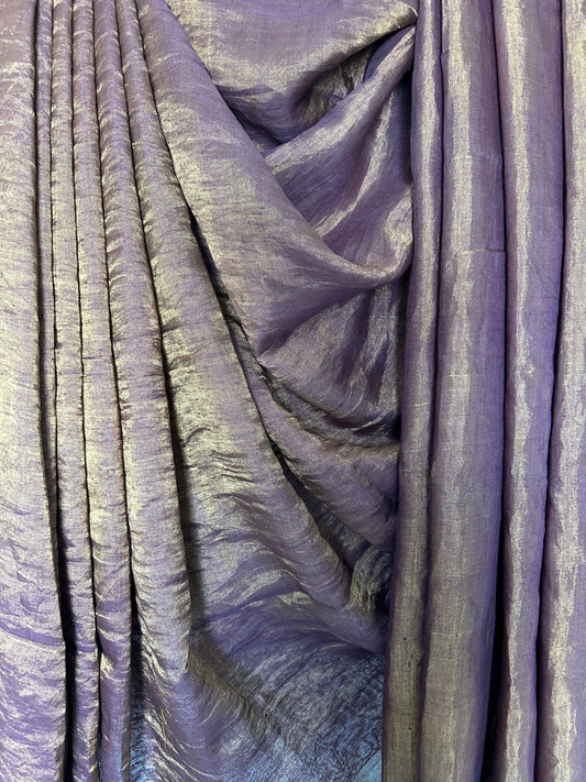 012 PURPLISH GOLD METALLIC LINEN SARI WITH WOVEN BORDER