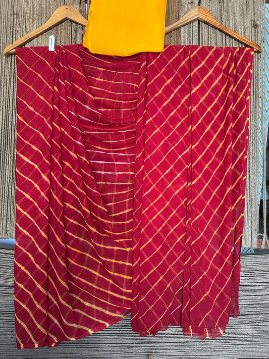 RED WITH CONTRAST BLOUSE LEHERIYA HANDCRAFTED CHIFFON SARI CL-13