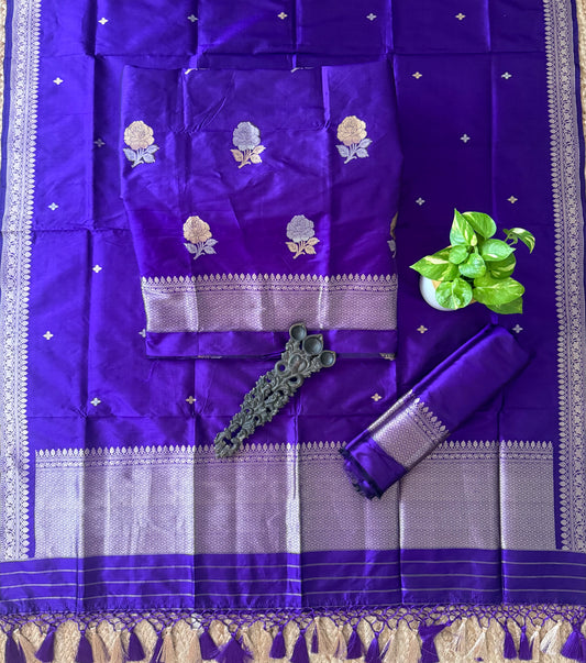 Ripe Plum Purple Katan silk certified handloom banarsi kadwa booti three piece suit