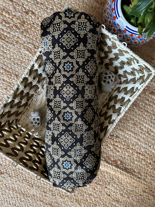 BLACK MASHRU AJRAKH HANDCRAFTED SILK FABRIC