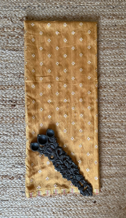 GOLDEN YELLOW CHANDERI SILK BANARASI BUTTI UN STITCHED BLOUSE PIECE