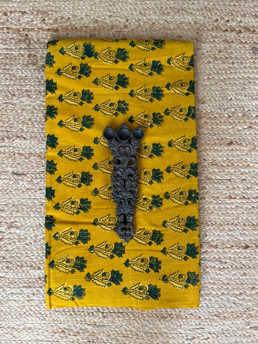 Mustard Yellow ajrakh handcrafted natural dye printed fabric