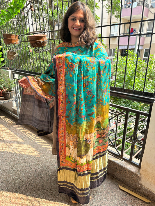 TURQUOISE BLUE PICHWAI PATOLA PRINT MODAL SILK DUPATTA
