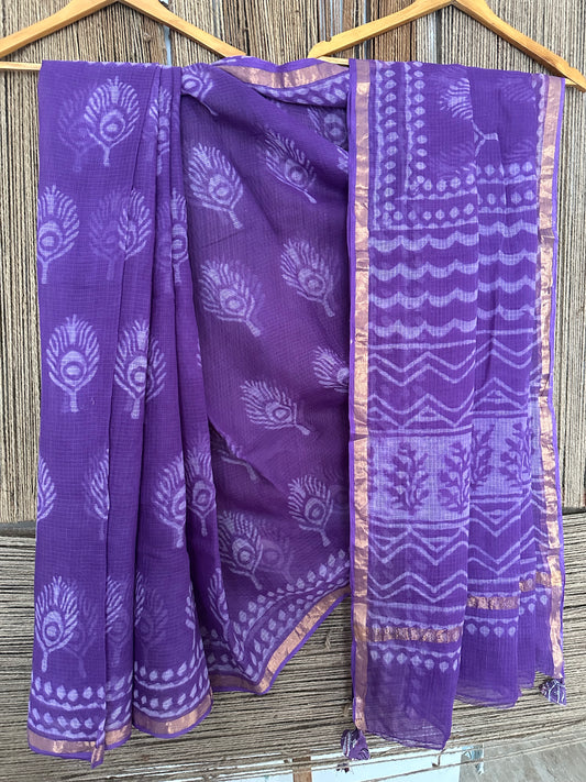 TACAO PURPLE KOTA DORIA HANDBLOCK SARI