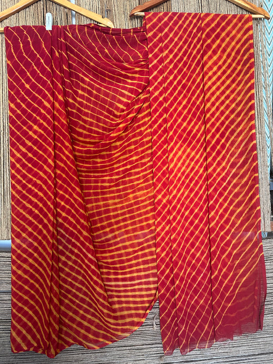 MAROON WITH CONTRAST BLOUSE LEHERIYA HANDCRAFTED CHIFFON SARI CL-9