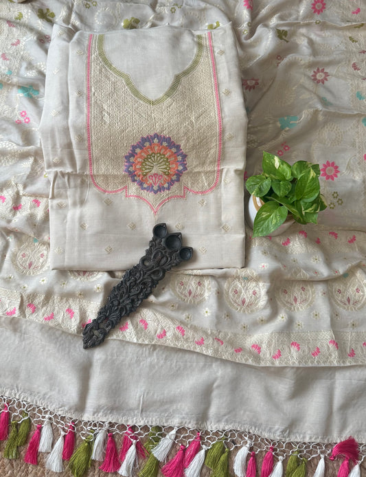 Sand Fossil Muga Silk Meenakari Kurta Dupatta Set
