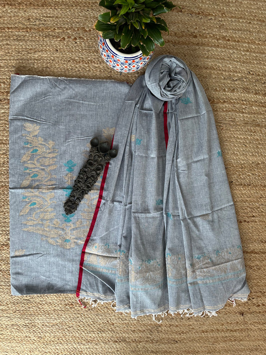 GRAY JAMDANI WOVEN MULL KURTA SET CJS- 13