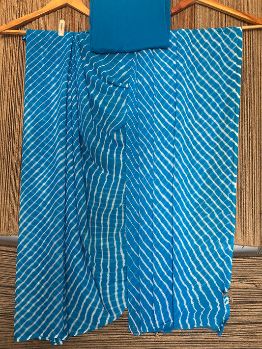 OCEAN BLUE LEHERIYA HANDCRAFTED CHIFFON SARI CL-7