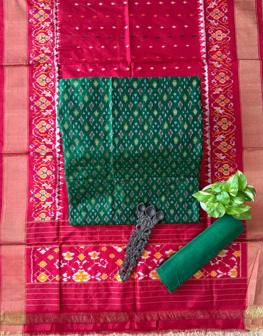 Bottle Green raw silk ikkat hanwoven kurta with ikkat patola pure silk handwoven dupatta
