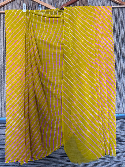 GOLDENROO YELLOW WITH CONTRADT BLOUSE LAHARIYA HANDCRAFTED CHIFFON SARI CL-20