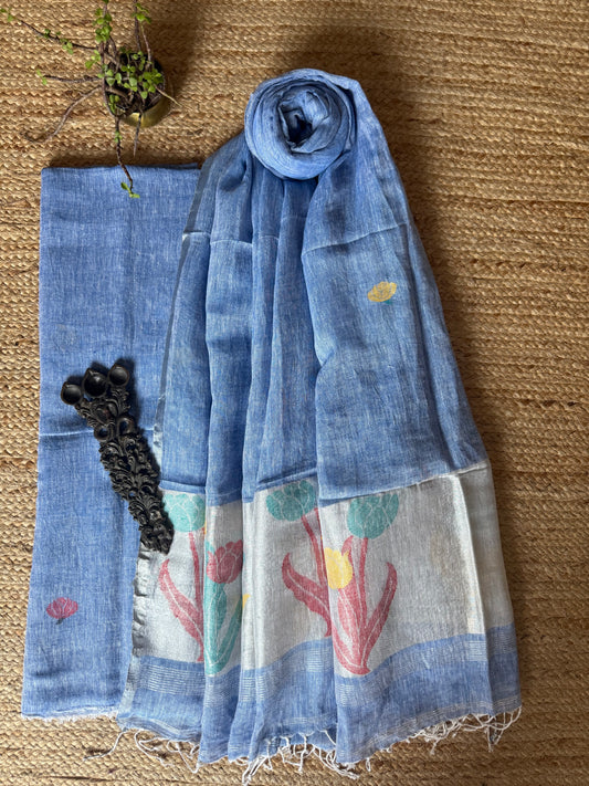BLUE COPPER WOVEN LINEN  KURTA SET LJS- 2012