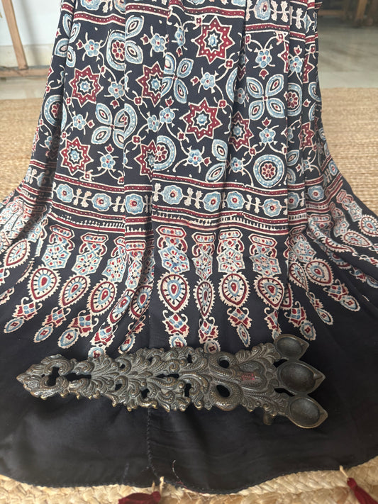 BLACK AJRAKH MODAL SILK HANDCRAFTED STOLE