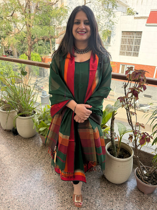 CASTLETON GREEN MAHESHARI BORDER SILK HANDLOOM KURTA SET