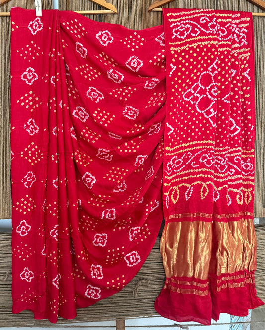Red gajji silk rai bandhani sari