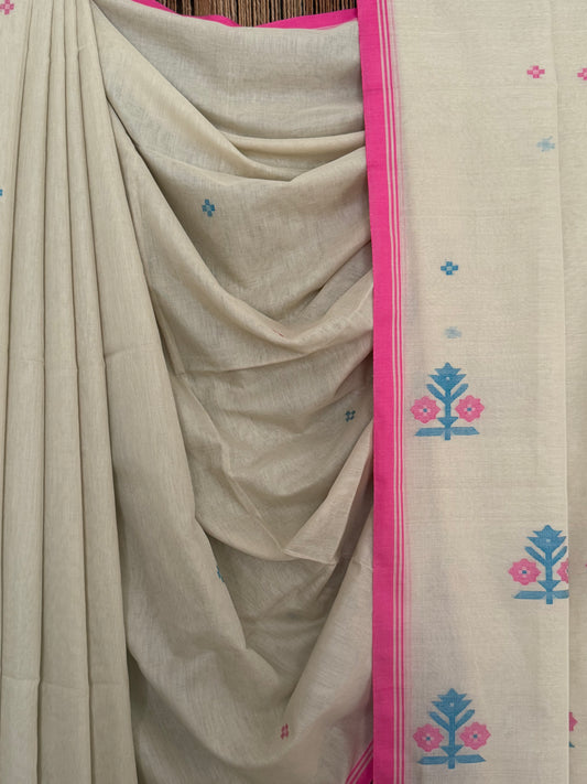 BEIGE CLASSIC AUTHENTIC HANDWOVEN JAMDANI WEAVING PURE COTTON SARI