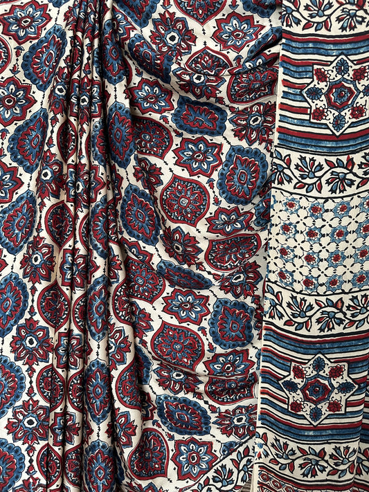 BEIGE BADAM BUTTA AJRAKH MODAL SILK SARI WITH BORDER