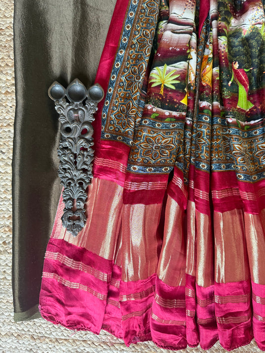 WOOD BROWN MASHRU SOLID SILK KURTA WITH PATOLA HANDCRAFTED MODAL SILK DUPATTA