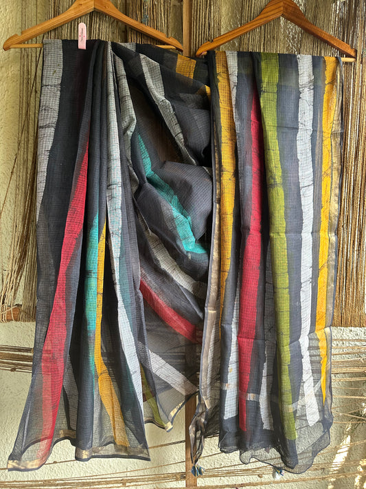 BLACK KOTA SHIBORI DORIA HANDBLOCK SARI