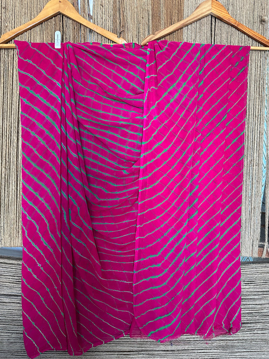ROUGE PINK WITH CONTRAST BLOUSE LEHERIYA HANDCRAFTED CHIFFON SARI CL-11